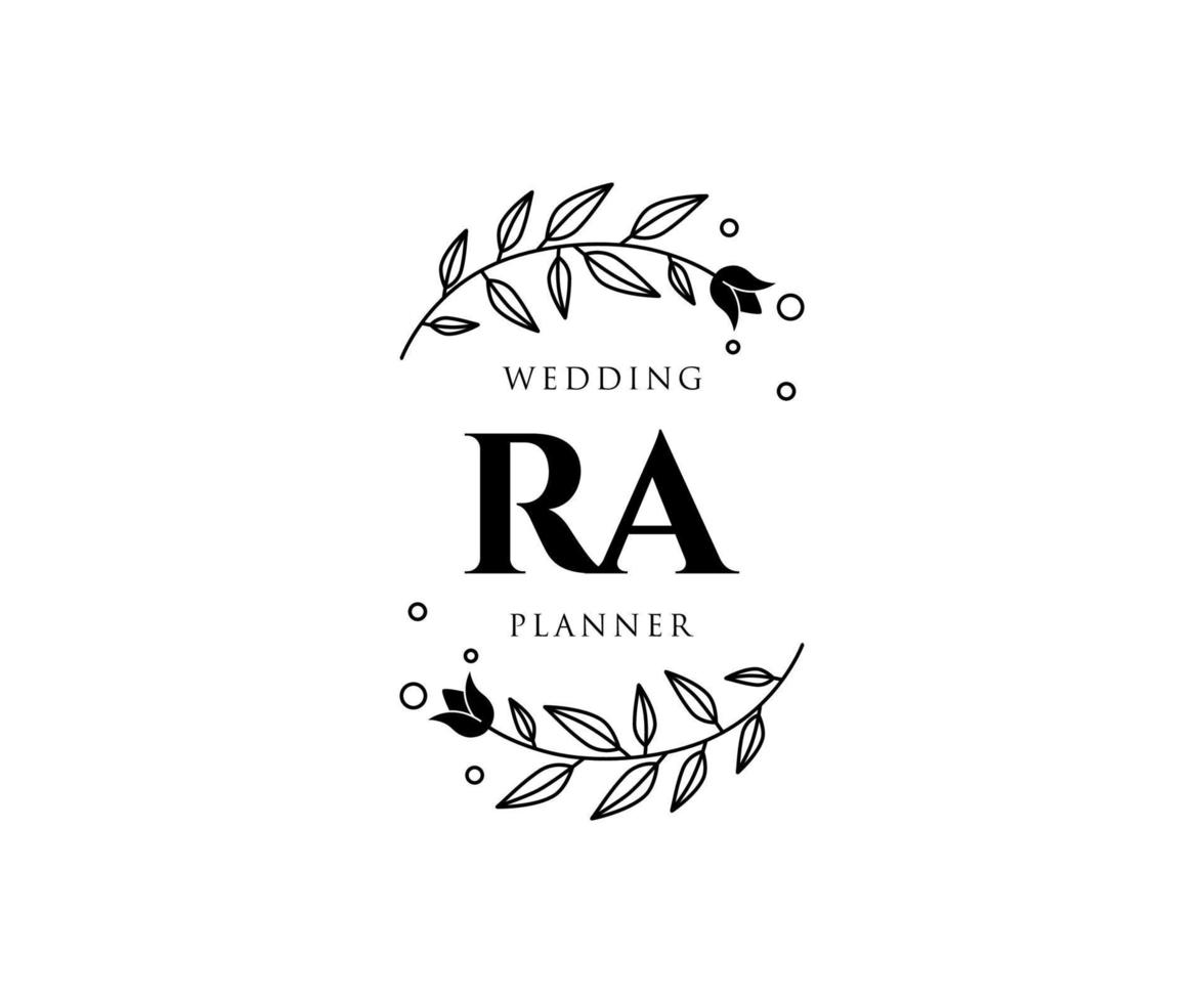 colección de logotipos de monogramas de boda con letras iniciales ra, plantillas florales y minimalistas modernas dibujadas a mano para tarjetas de invitación, guardar la fecha, identidad elegante para restaurante, boutique, café en vectores