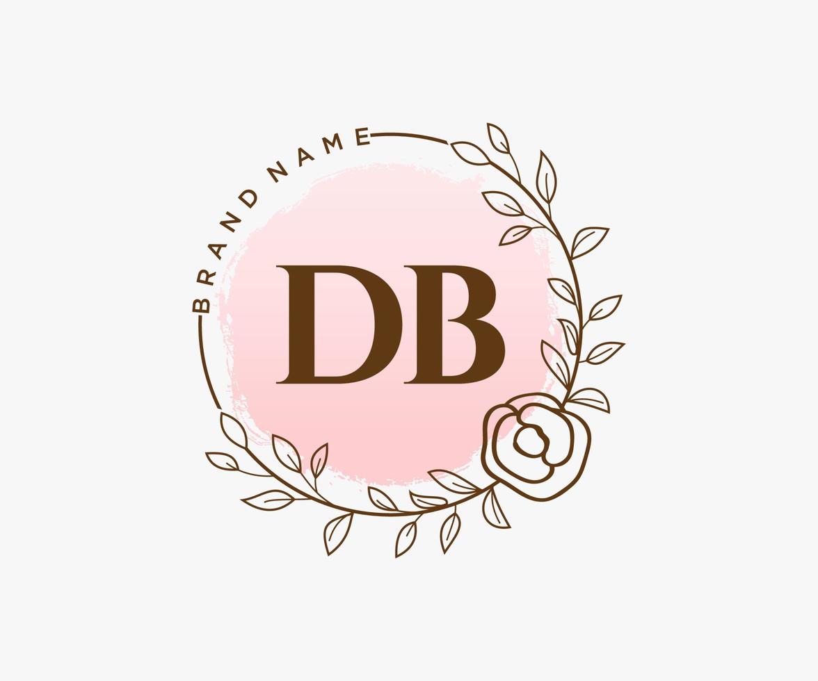 logotipo femenino inicial de db. utilizable para logotipos de naturaleza, salón, spa, cosmética y belleza. elemento de plantilla de diseño de logotipo de vector plano.