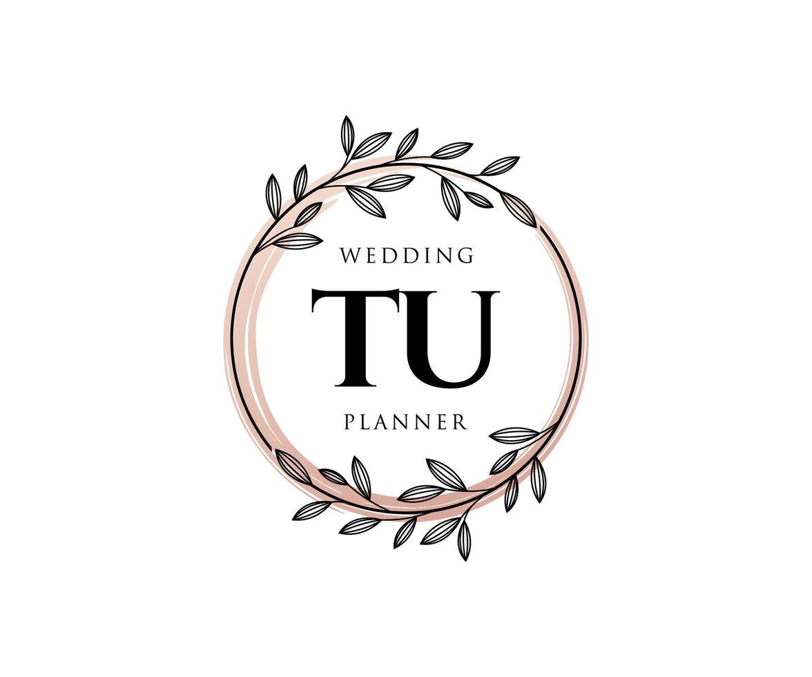 colección de logotipos de monograma de boda con letras iniciales de tu, plantillas florales y minimalistas modernas dibujadas a mano para tarjetas de invitación, guardar la fecha, identidad elegante para restaurante, boutique, café en vector