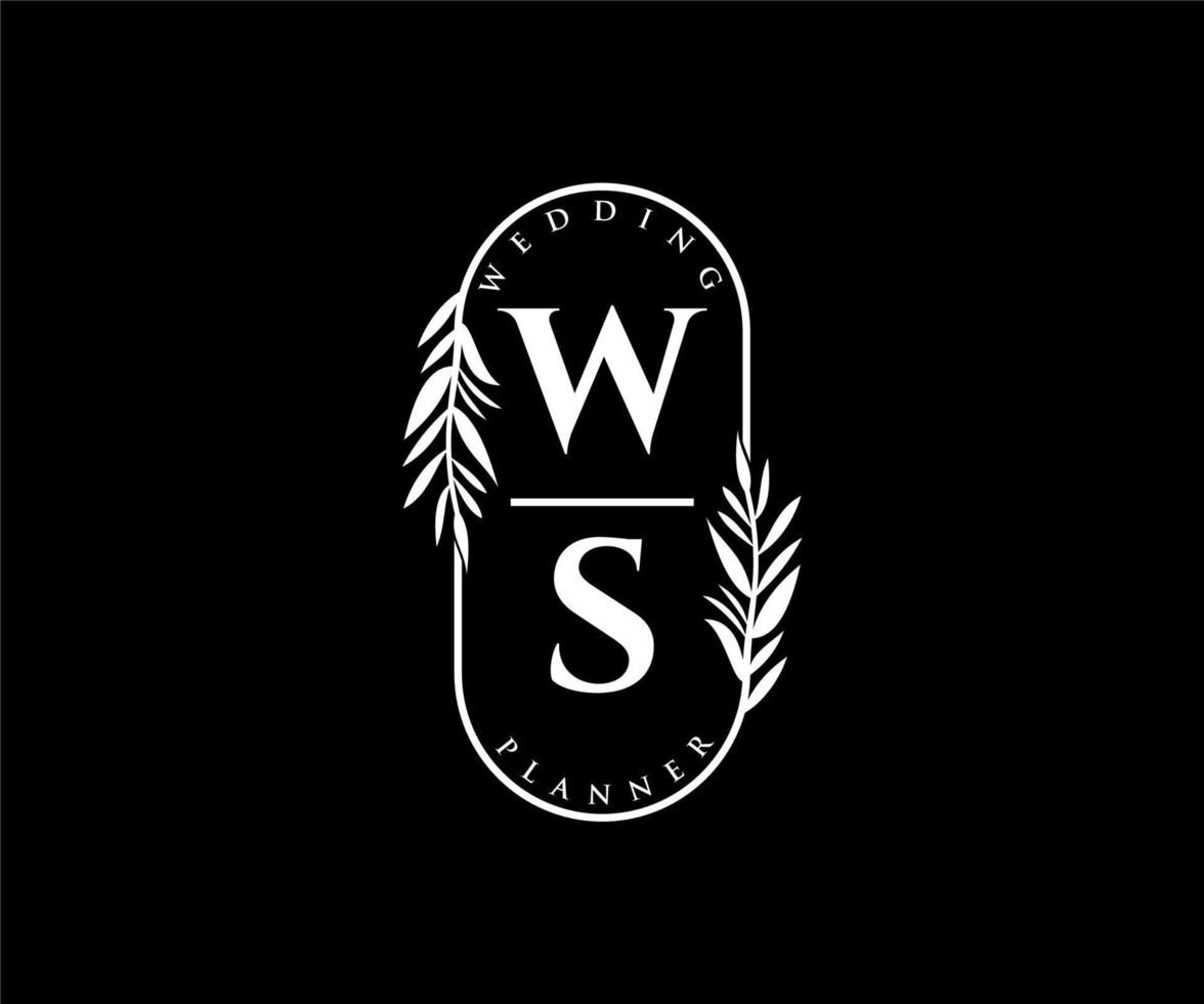WS Initials letter Wedding monogram logos collection, hand drawn modern minimalistic and floral templates for Invitation cards, Save the Date, elegant identity for restaurant, boutique, cafe in vector