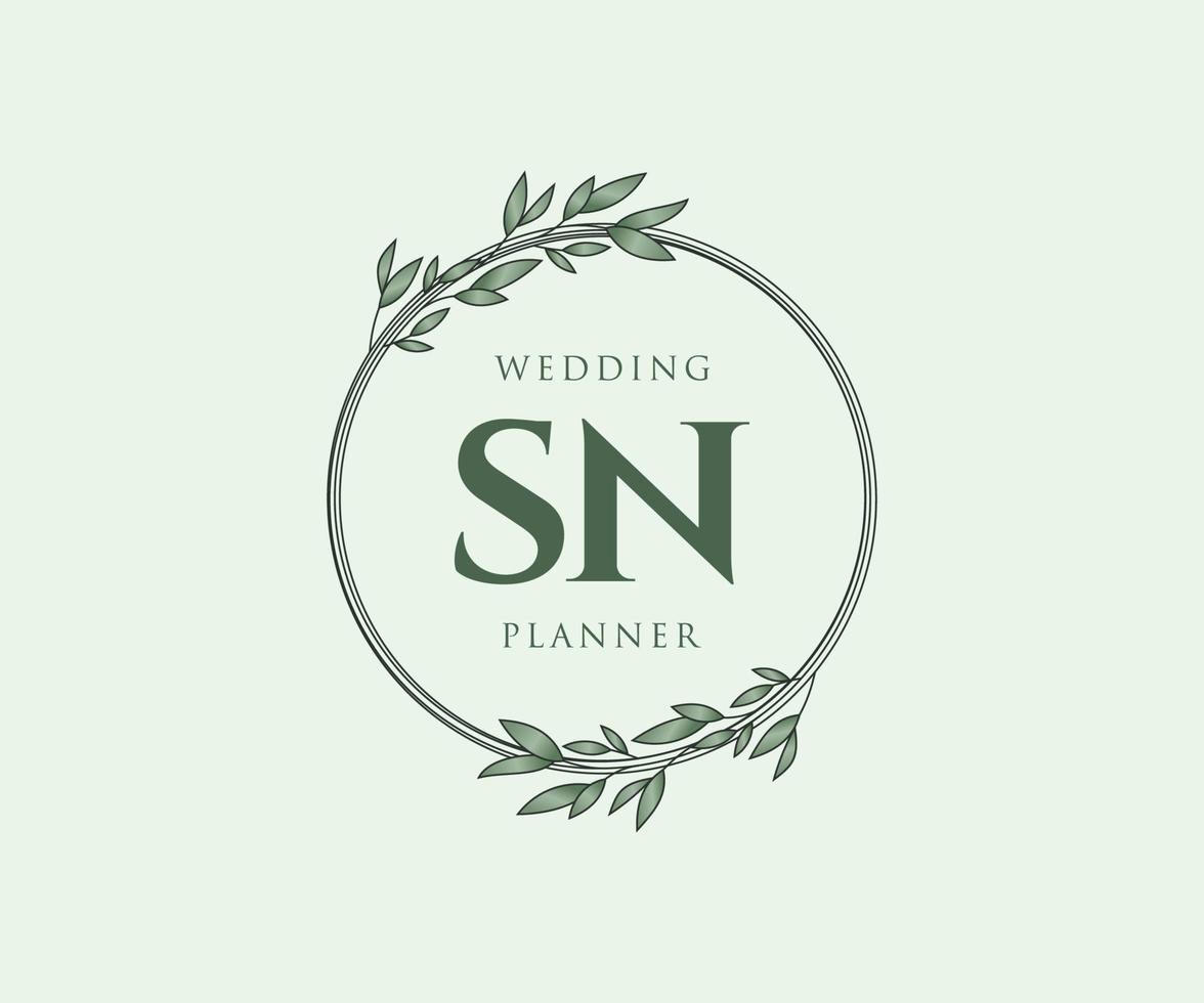 SN Initials letter Wedding monogram logos collection, hand drawn modern minimalistic and floral templates for Invitation cards, Save the Date, elegant identity for restaurant, boutique, cafe in vector