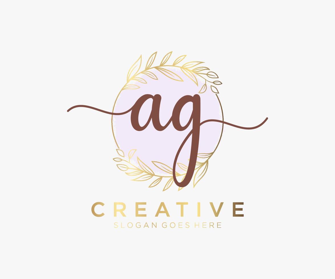 Initial AG feminine logo. Usable for Nature, Salon, Spa, Cosmetic and Beauty Logos. Flat Vector Logo Design Template Element.