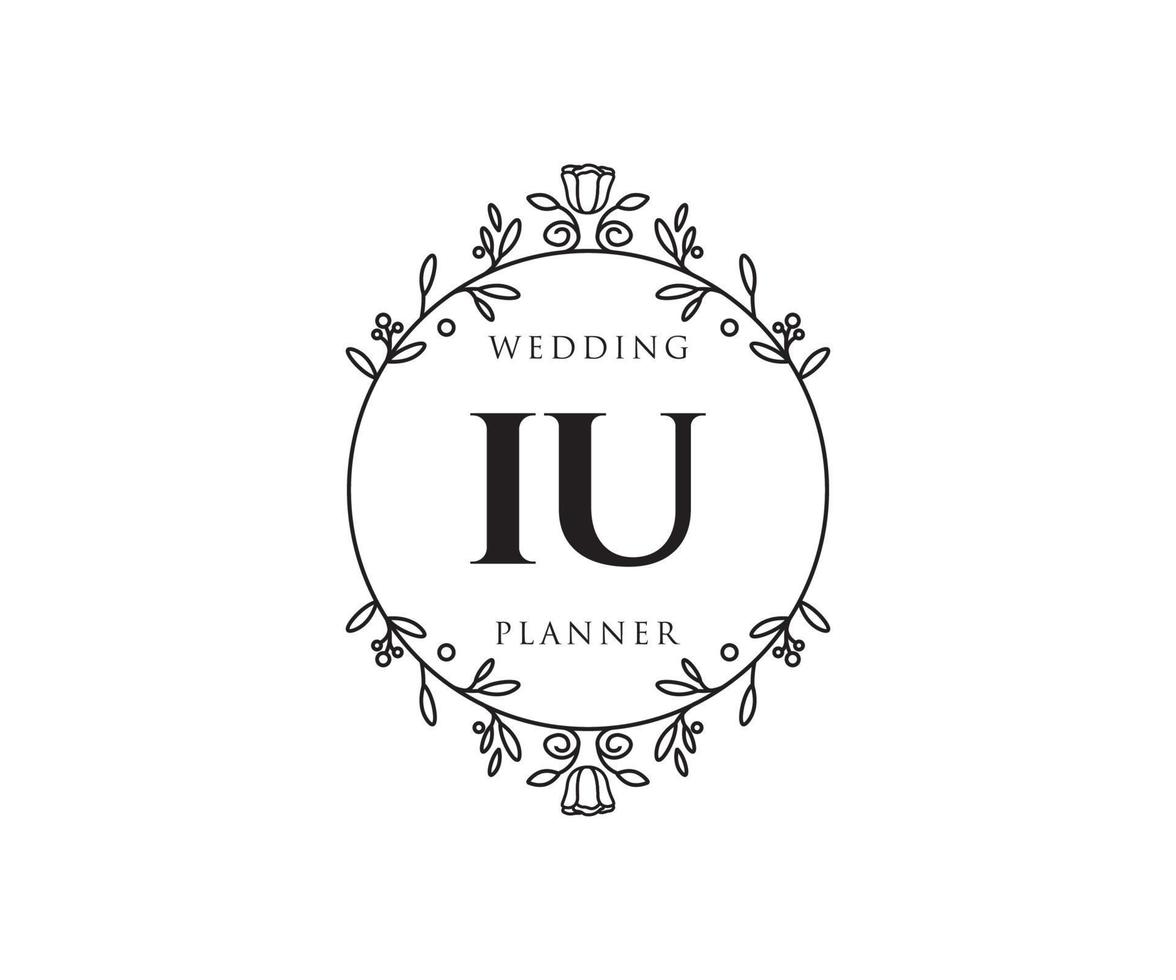 IU Initials letter Wedding monogram logos collection, hand drawn modern minimalistic and floral templates for Invitation cards, Save the Date, elegant identity for restaurant, boutique, cafe in vector