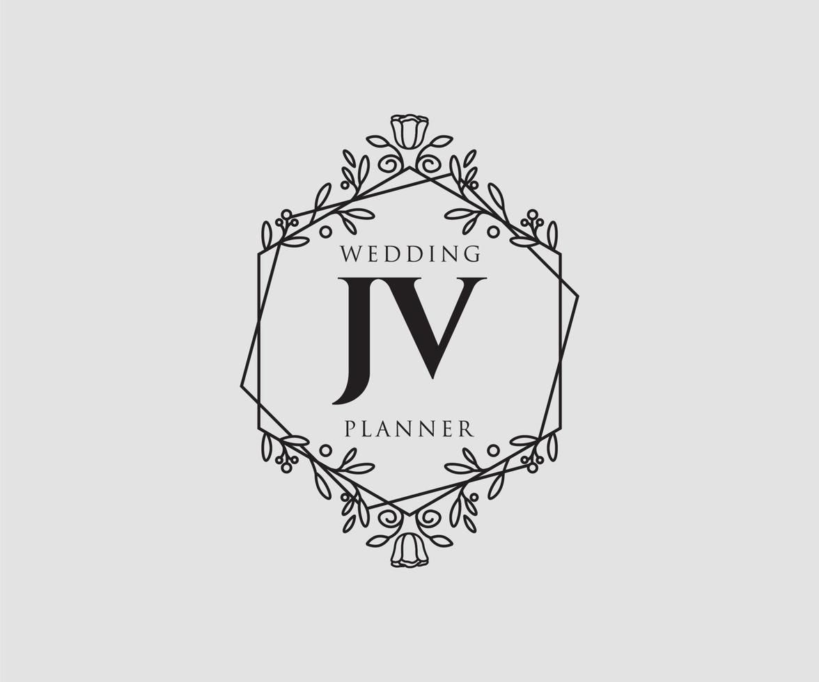 JV Initials letter Wedding monogram logos collection, hand drawn modern minimalistic and floral templates for Invitation cards, Save the Date, elegant identity for restaurant, boutique, cafe in vector