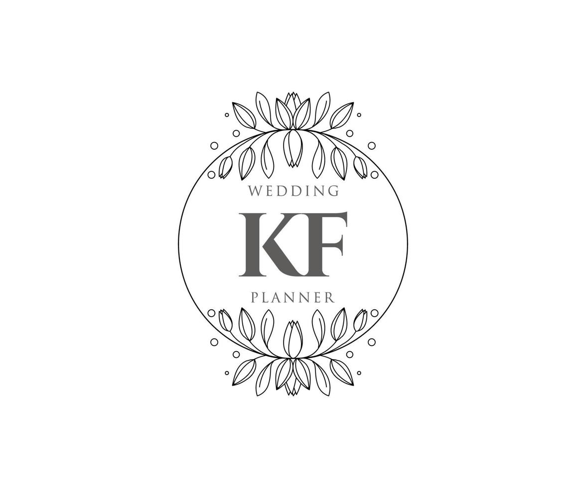 KF Initials letter Wedding monogram logos collection, hand drawn modern minimalistic and floral templates for Invitation cards, Save the Date, elegant identity for restaurant, boutique, cafe in vector
