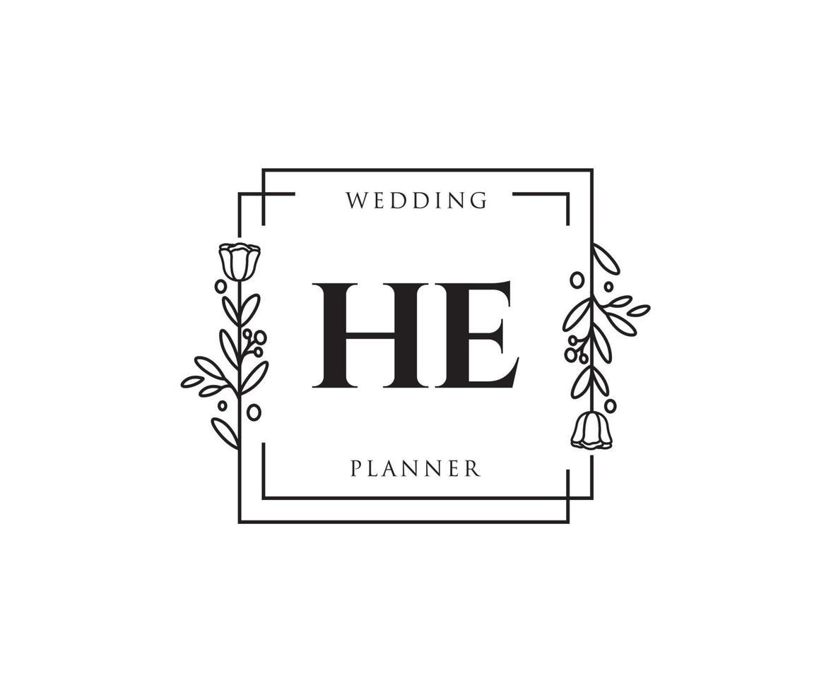 Initial HE feminine logo. Usable for Nature, Salon, Spa, Cosmetic and Beauty Logos. Flat Vector Logo Design Template Element.