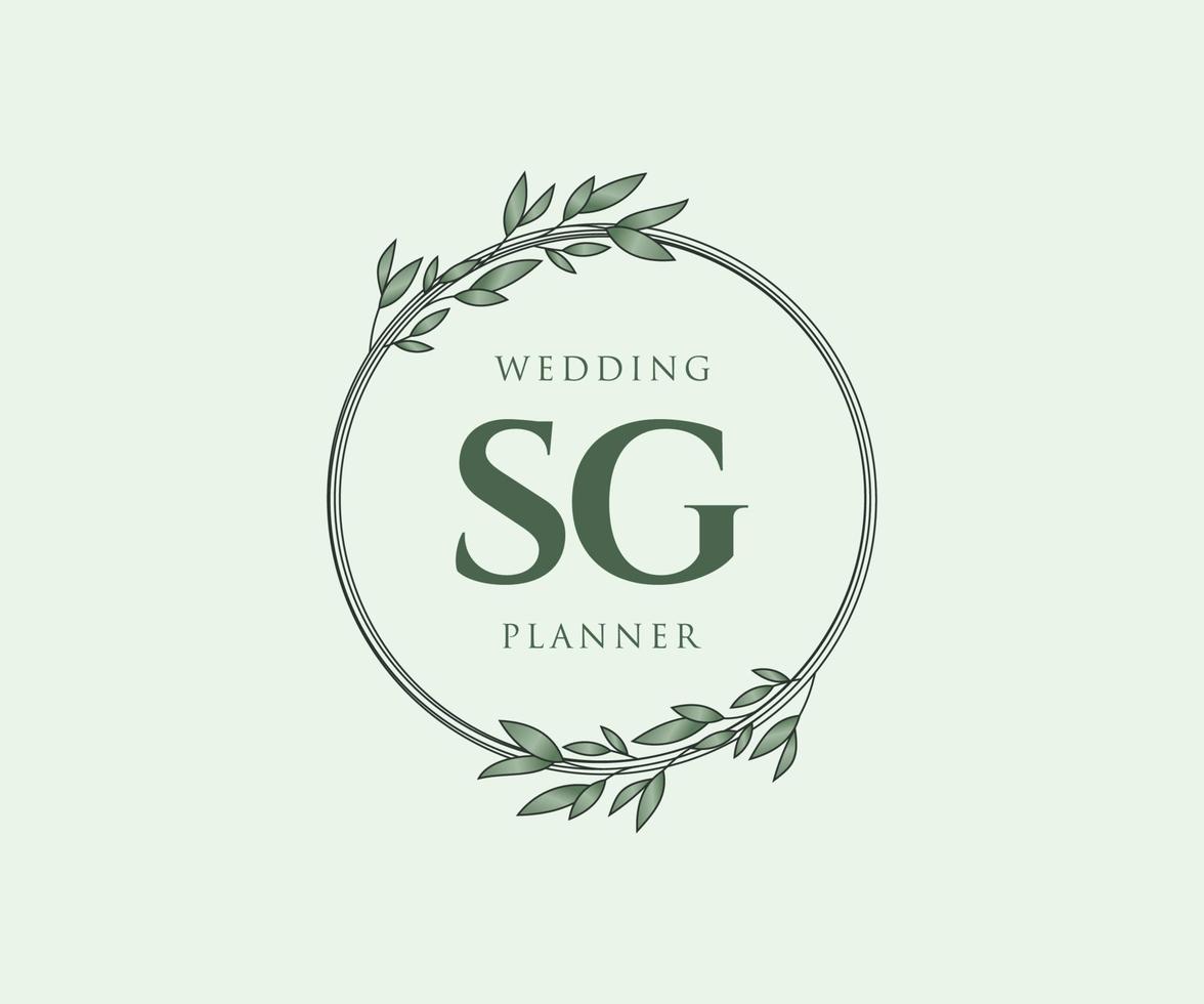 colección de logotipos de monograma de boda con letras iniciales sg, plantillas minimalistas y florales modernas dibujadas a mano para tarjetas de invitación, guardar la fecha, identidad elegante para restaurante, boutique, café en vector