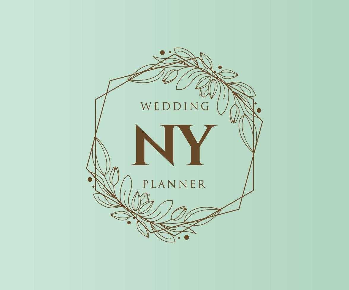 colección de logotipos de monograma de boda con letras iniciales de ny, plantillas florales y minimalistas modernas dibujadas a mano para tarjetas de invitación, guardar la fecha, identidad elegante para restaurante, boutique, café en vector