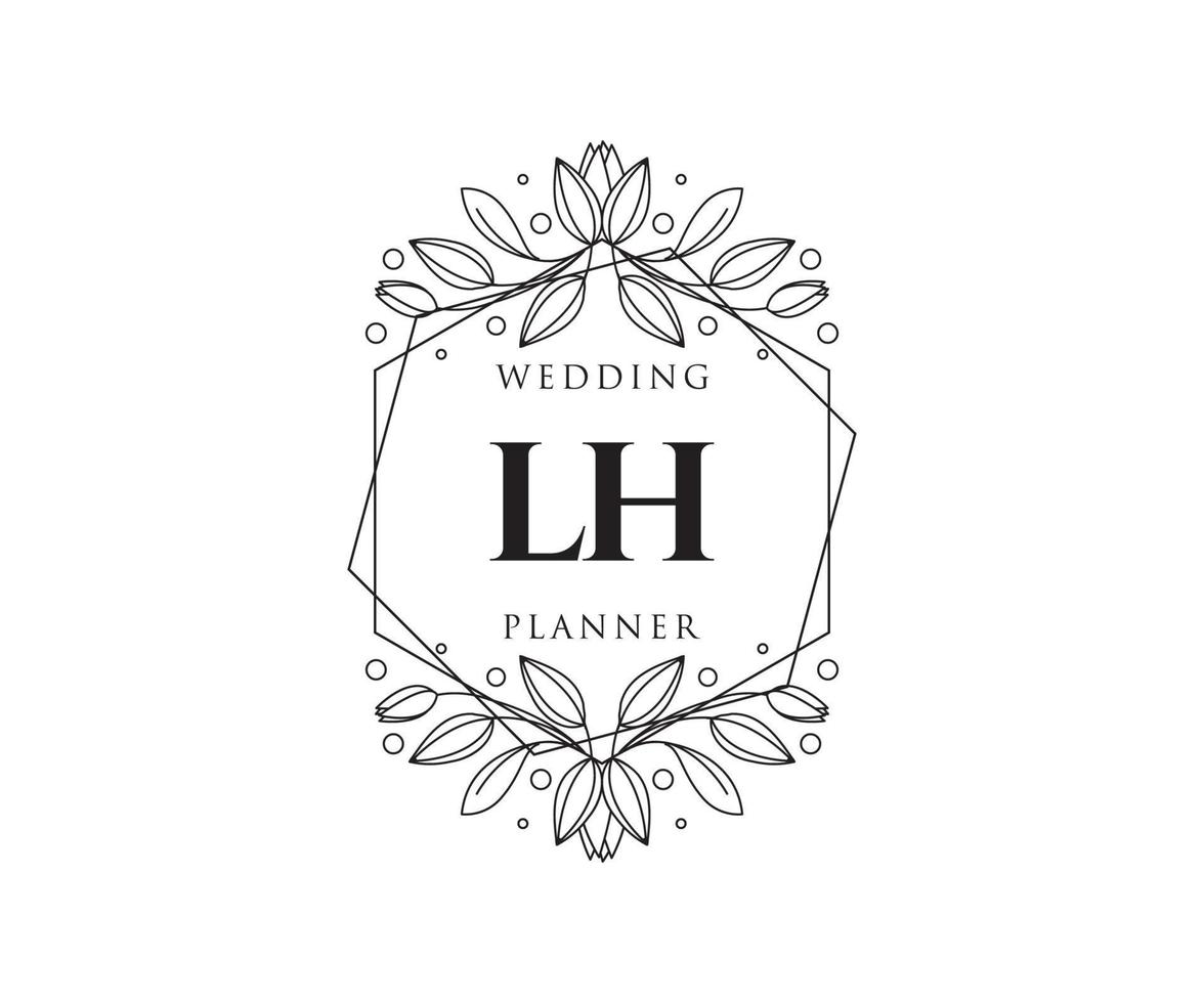 colección de logotipos de monograma de boda con letras iniciales lh, plantillas florales y minimalistas modernas dibujadas a mano para tarjetas de invitación, guardar la fecha, identidad elegante para restaurante, boutique, café en vector