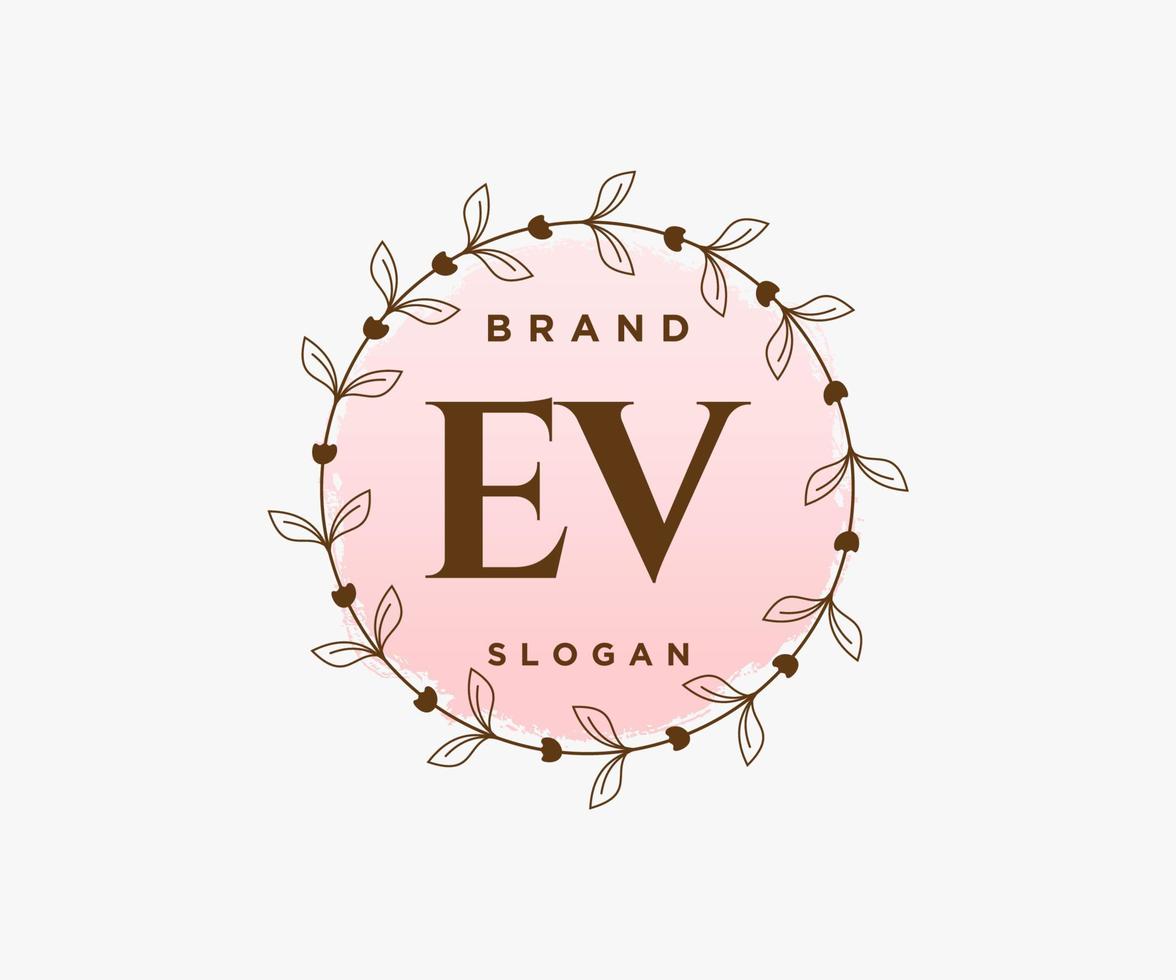 logotipo femenino ev inicial. utilizable para logotipos de naturaleza, salón, spa, cosmética y belleza. elemento de plantilla de diseño de logotipo de vector plano.