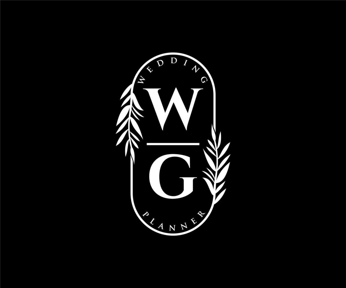 WG Initials letter Wedding monogram logos collection, hand drawn modern minimalistic and floral templates for Invitation cards, Save the Date, elegant identity for restaurant, boutique, cafe in vector
