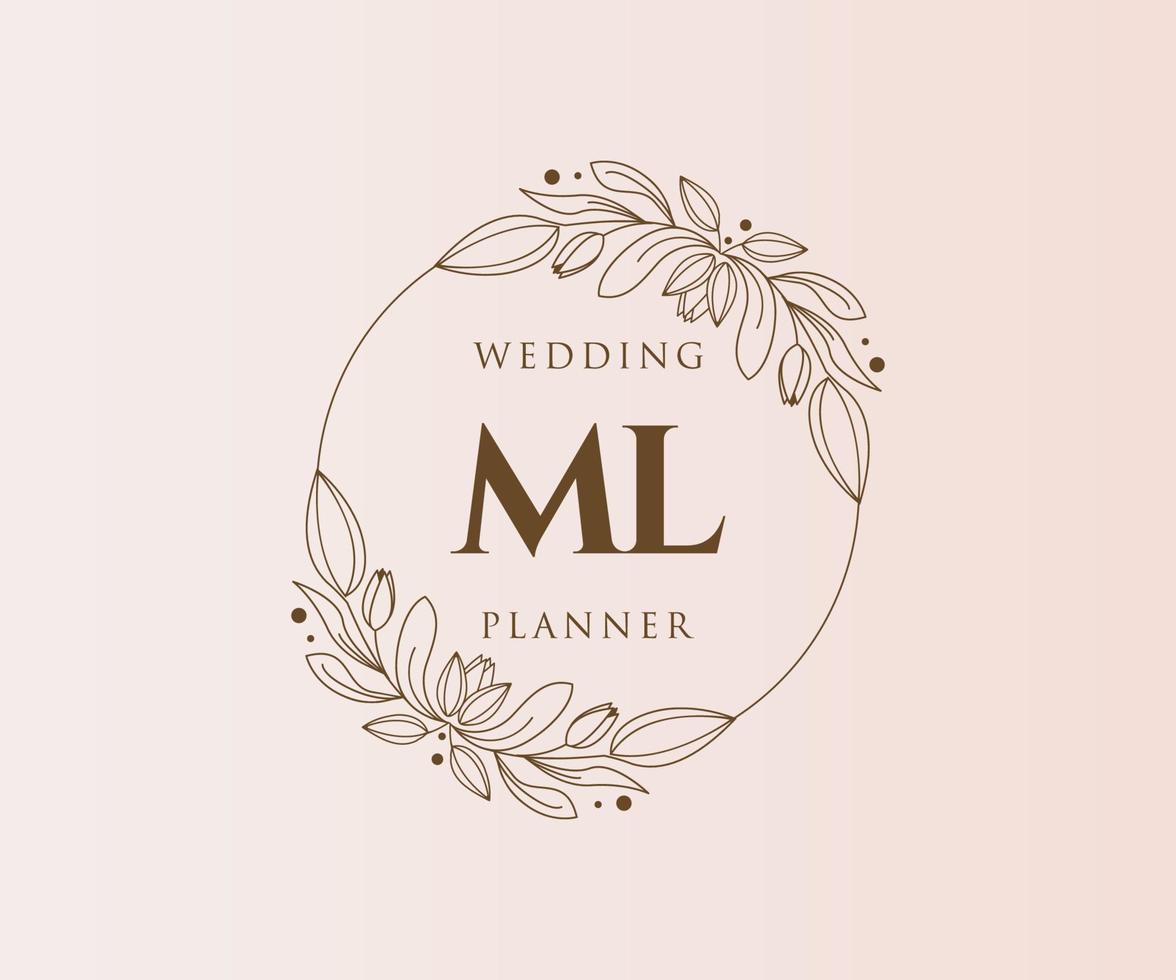 ML Initials letter Wedding monogram logos collection, hand drawn modern minimalistic and floral templates for Invitation cards, Save the Date, elegant identity for restaurant, boutique, cafe in vector