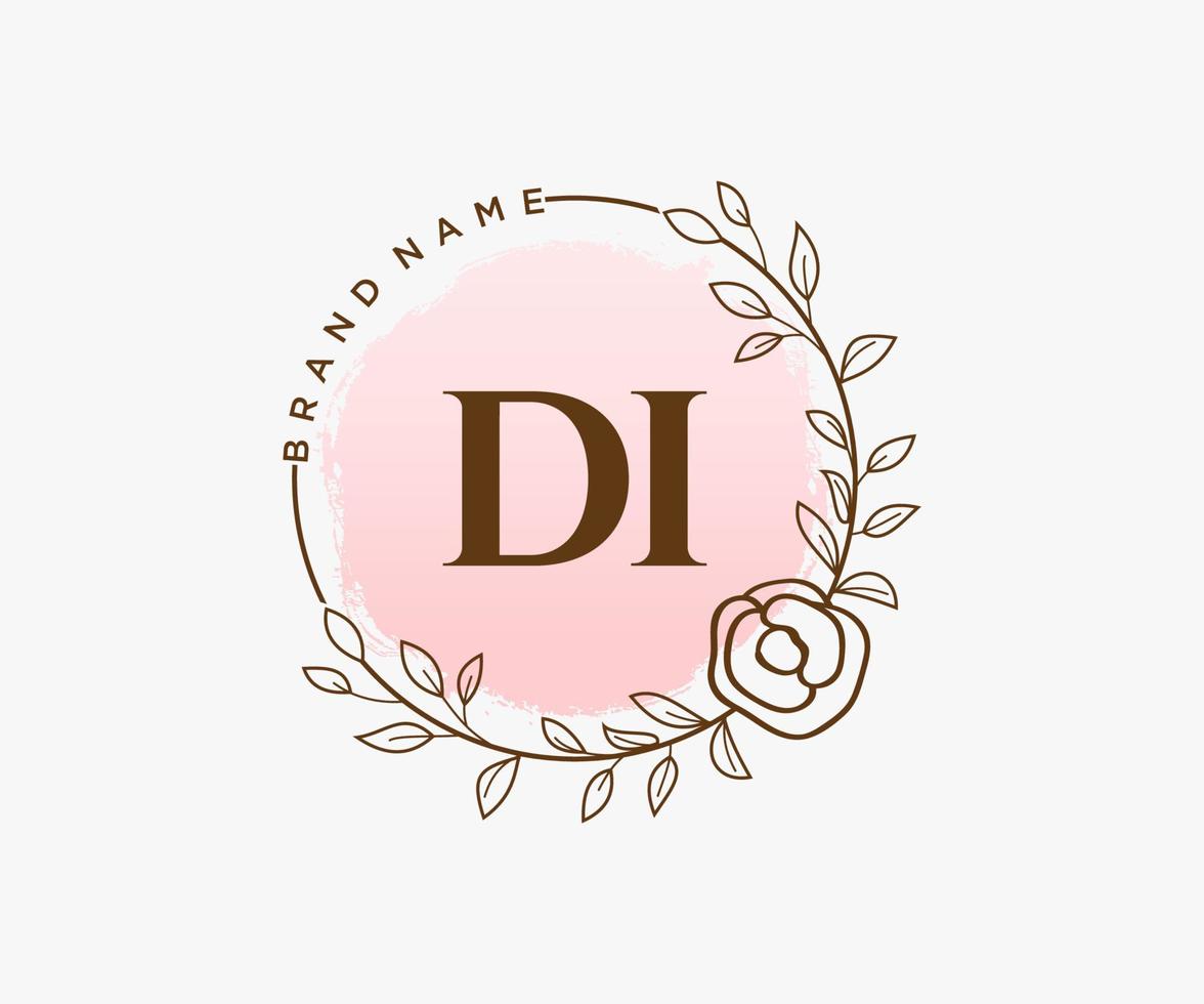 Initial DI feminine logo. Usable for Nature, Salon, Spa, Cosmetic and Beauty Logos. Flat Vector Logo Design Template Element.