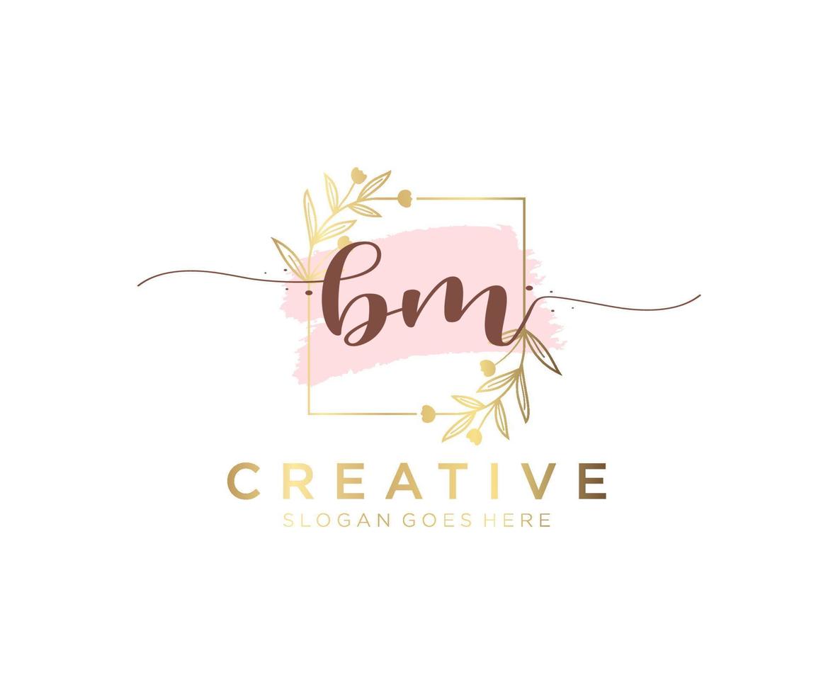 Initial BM feminine logo. Usable for Nature, Salon, Spa, Cosmetic and Beauty Logos. Flat Vector Logo Design Template Element.