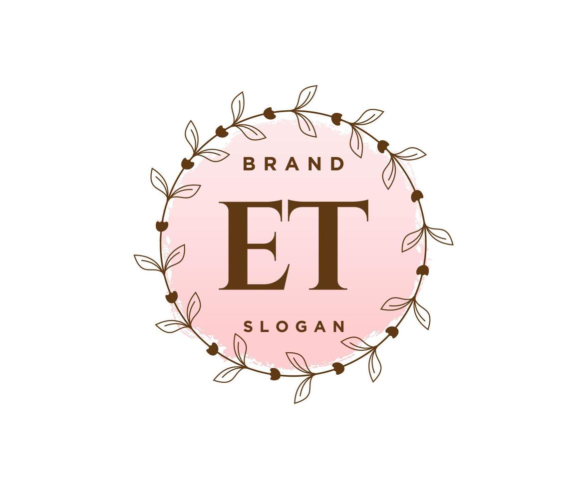 Initial ET feminine logo. Usable for Nature, Salon, Spa, Cosmetic and Beauty Logos. Flat Vector Logo Design Template Element.