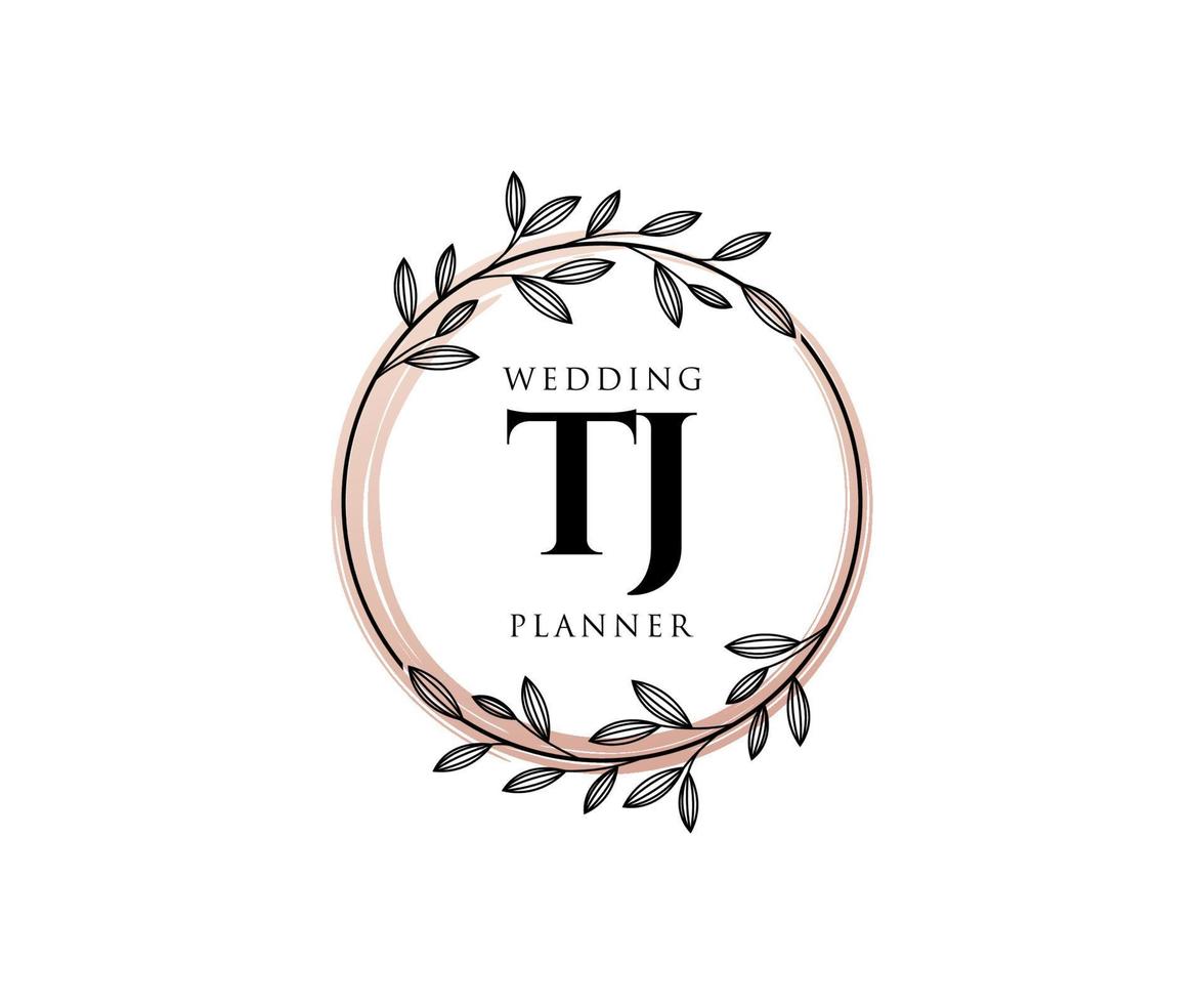 TJ Initials letter Wedding monogram logos collection, hand drawn modern minimalistic and floral templates for Invitation cards, Save the Date, elegant identity for restaurant, boutique, cafe in vector