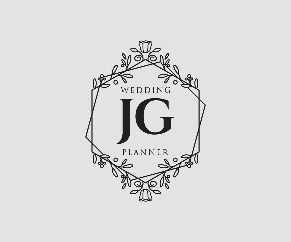 JG Initials letter Wedding monogram logos collection, hand drawn modern minimalistic and floral templates for Invitation cards, Save the Date, elegant identity for restaurant, boutique, cafe in vector