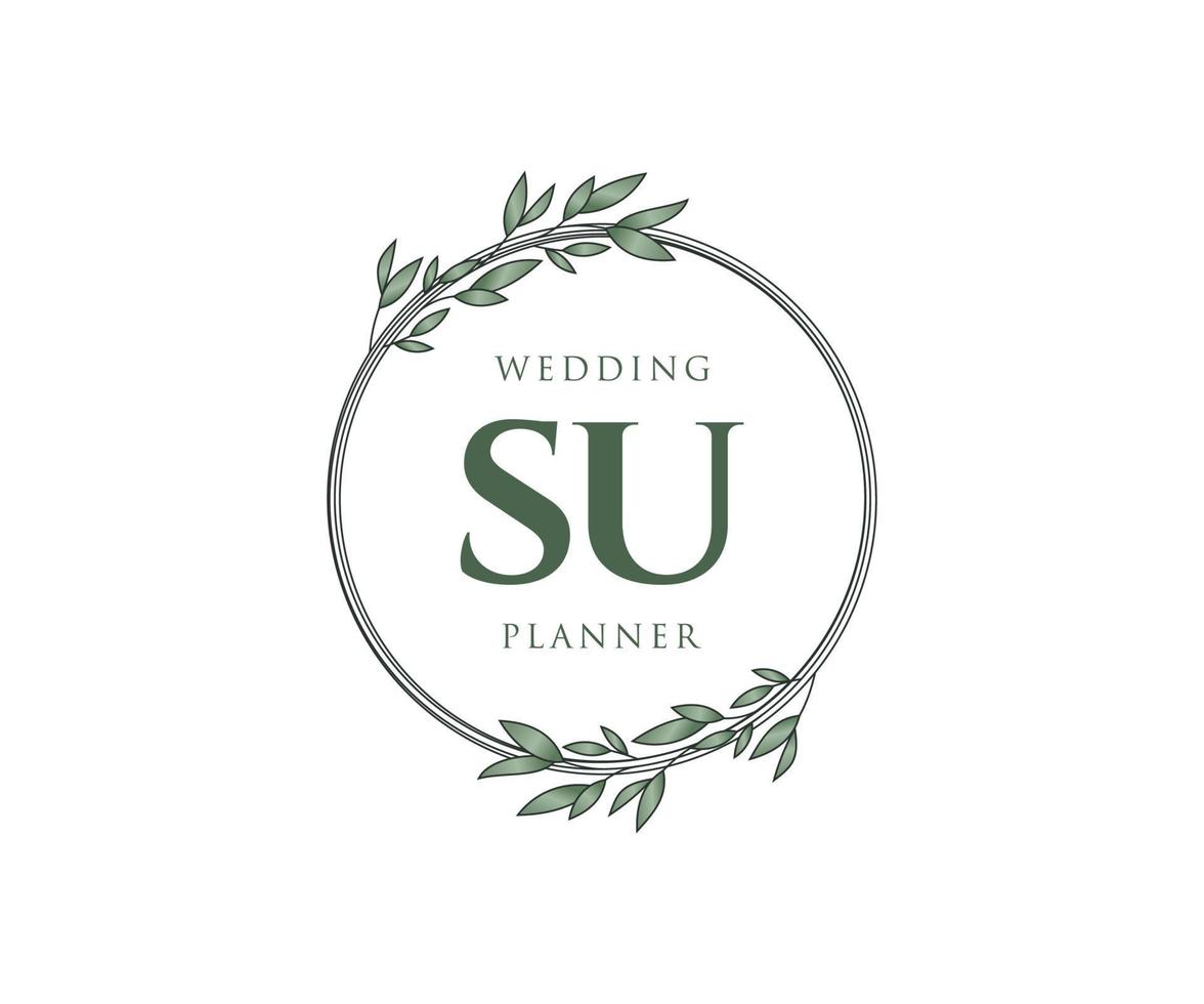 SU Initials letter Wedding monogram logos collection, hand drawn modern minimalistic and floral templates for Invitation cards, Save the Date, elegant identity for restaurant, boutique, cafe in vector