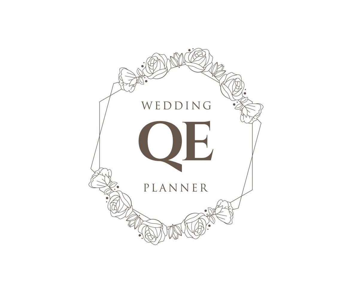 colección de logotipos de monograma de boda con letras iniciales qe, plantillas florales y minimalistas modernas dibujadas a mano para tarjetas de invitación, guardar la fecha, identidad elegante para restaurante, boutique, café en vector