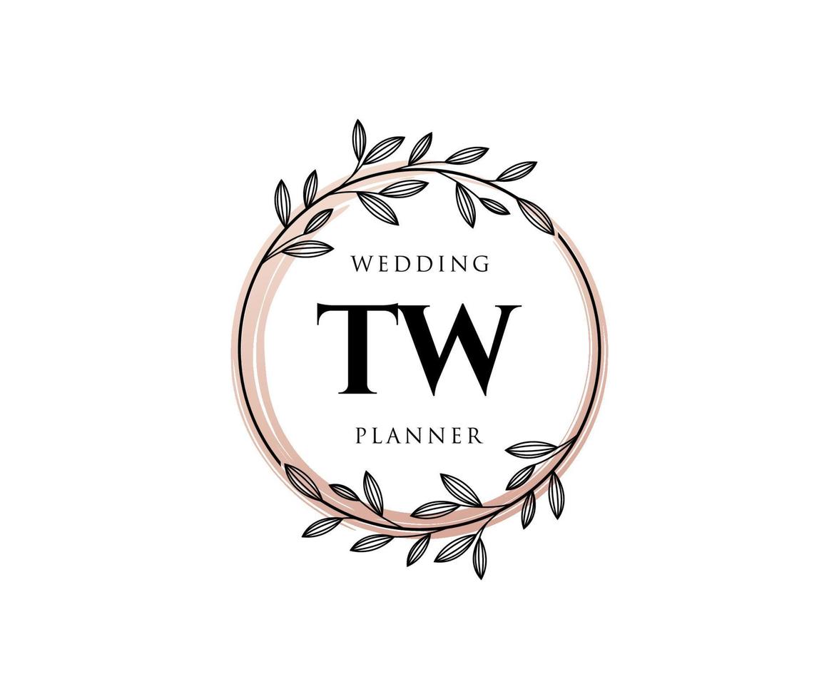 colección de logotipos de monograma de boda con letras iniciales tw, plantillas florales y minimalistas modernas dibujadas a mano para tarjetas de invitación, guardar la fecha, identidad elegante para restaurante, boutique, café en vector