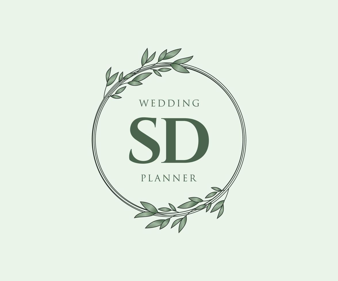 colección de logotipos de monograma de boda con letras iniciales sd, plantillas florales y minimalistas modernas dibujadas a mano para tarjetas de invitación, guardar la fecha, identidad elegante para restaurante, boutique, café en vector