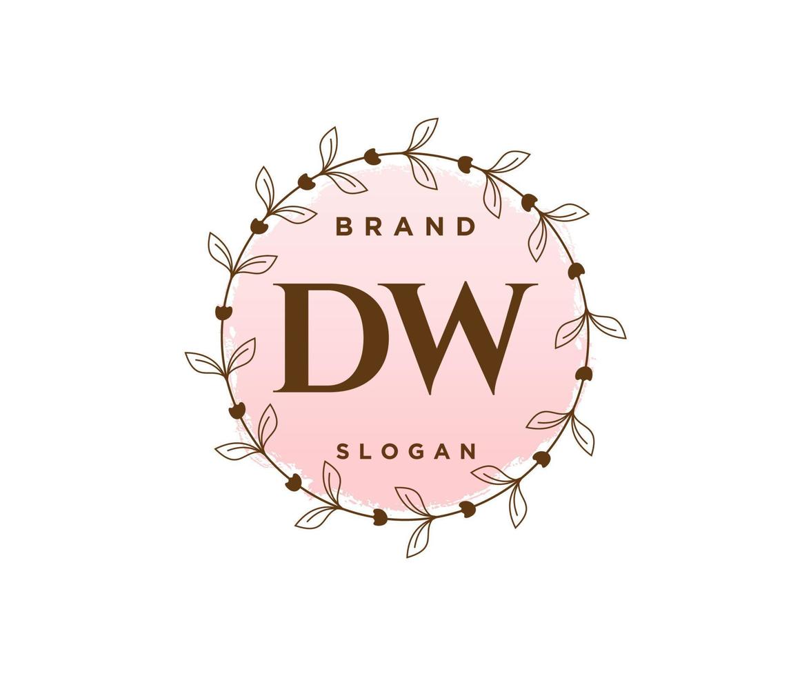 Initial DW feminine logo. Usable for Nature, Salon, Spa, Cosmetic and Beauty Logos. Flat Vector Logo Design Template Element.