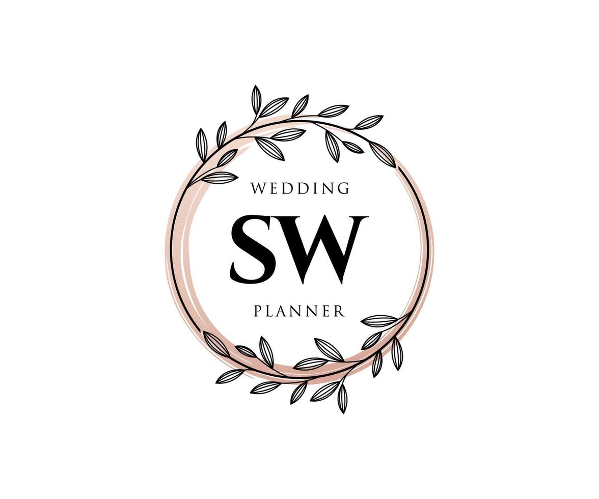 SW Initials letter Wedding monogram logos collection, hand drawn modern minimalistic and floral templates for Invitation cards, Save the Date, elegant identity for restaurant, boutique, cafe in vector