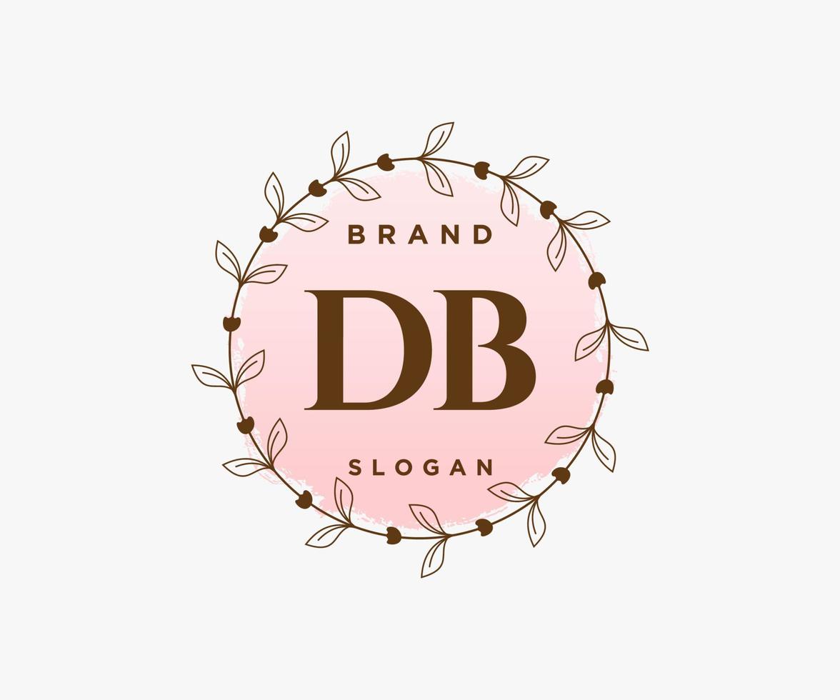 Initial DB feminine logo. Usable for Nature, Salon, Spa, Cosmetic and Beauty Logos. Flat Vector Logo Design Template Element.