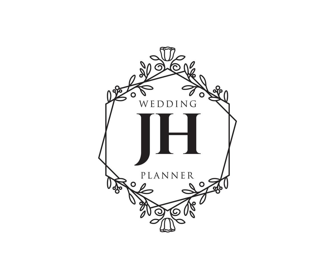 JH Initials letter Wedding monogram logos collection, hand drawn modern minimalistic and floral templates for Invitation cards, Save the Date, elegant identity for restaurant, boutique, cafe in vector