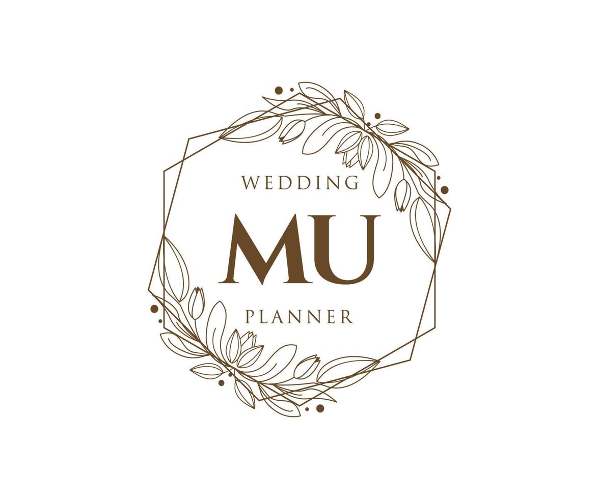 colección de logotipos de monograma de boda con letras iniciales mu, plantillas florales y minimalistas modernas dibujadas a mano para tarjetas de invitación, guardar la fecha, identidad elegante para restaurante, boutique, café en vector