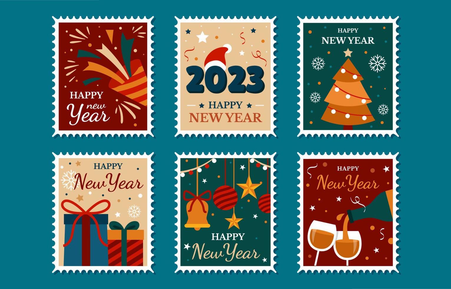 New Year Stamp Stickers vector