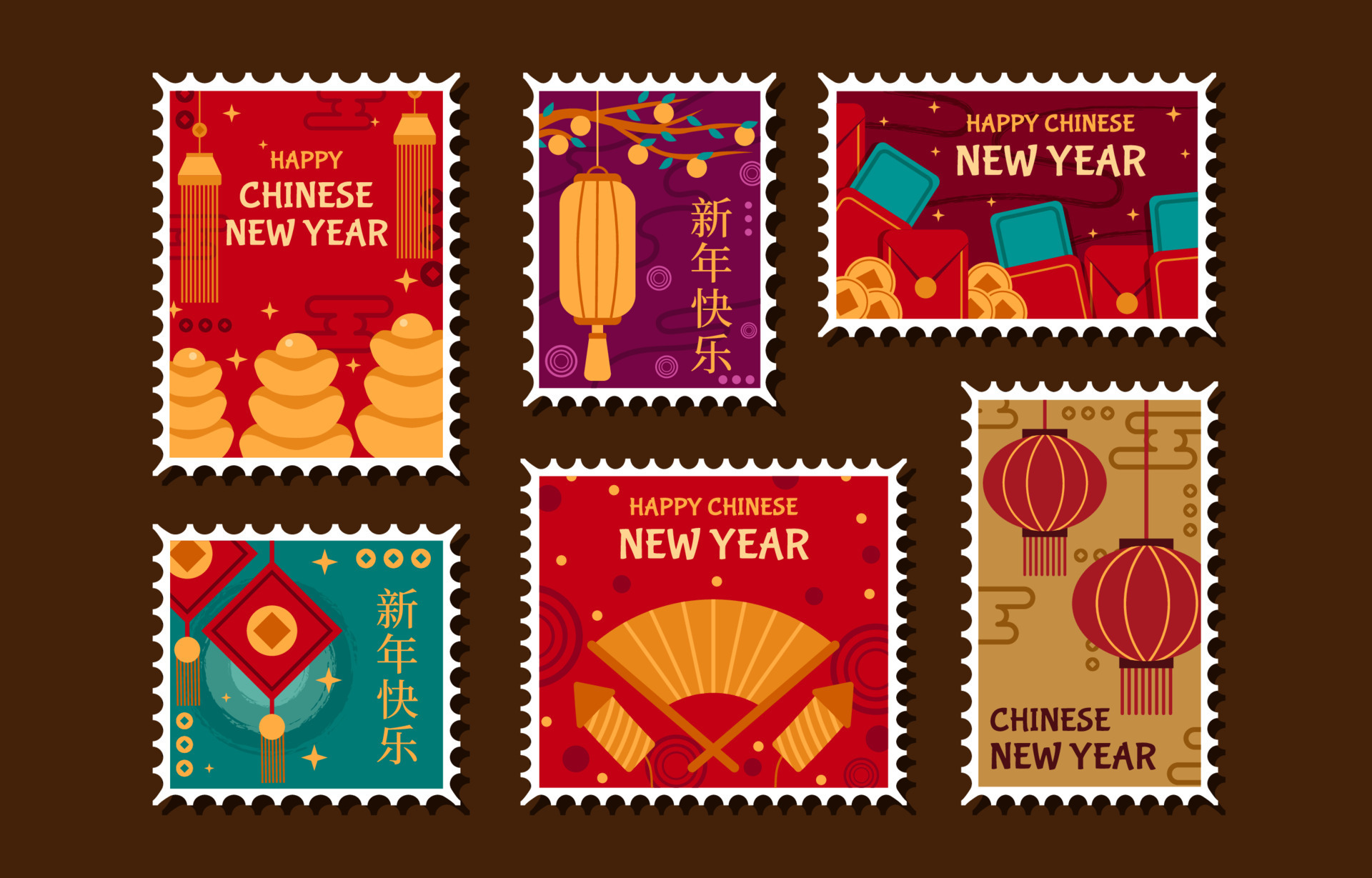 Chinese New Year Stamp Stickers 15782259 Vector Art at Vecteezy
