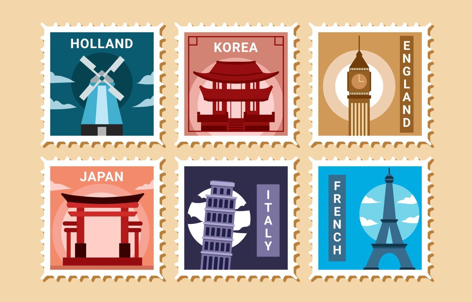 Travel Landmark Stamp Stickers vector