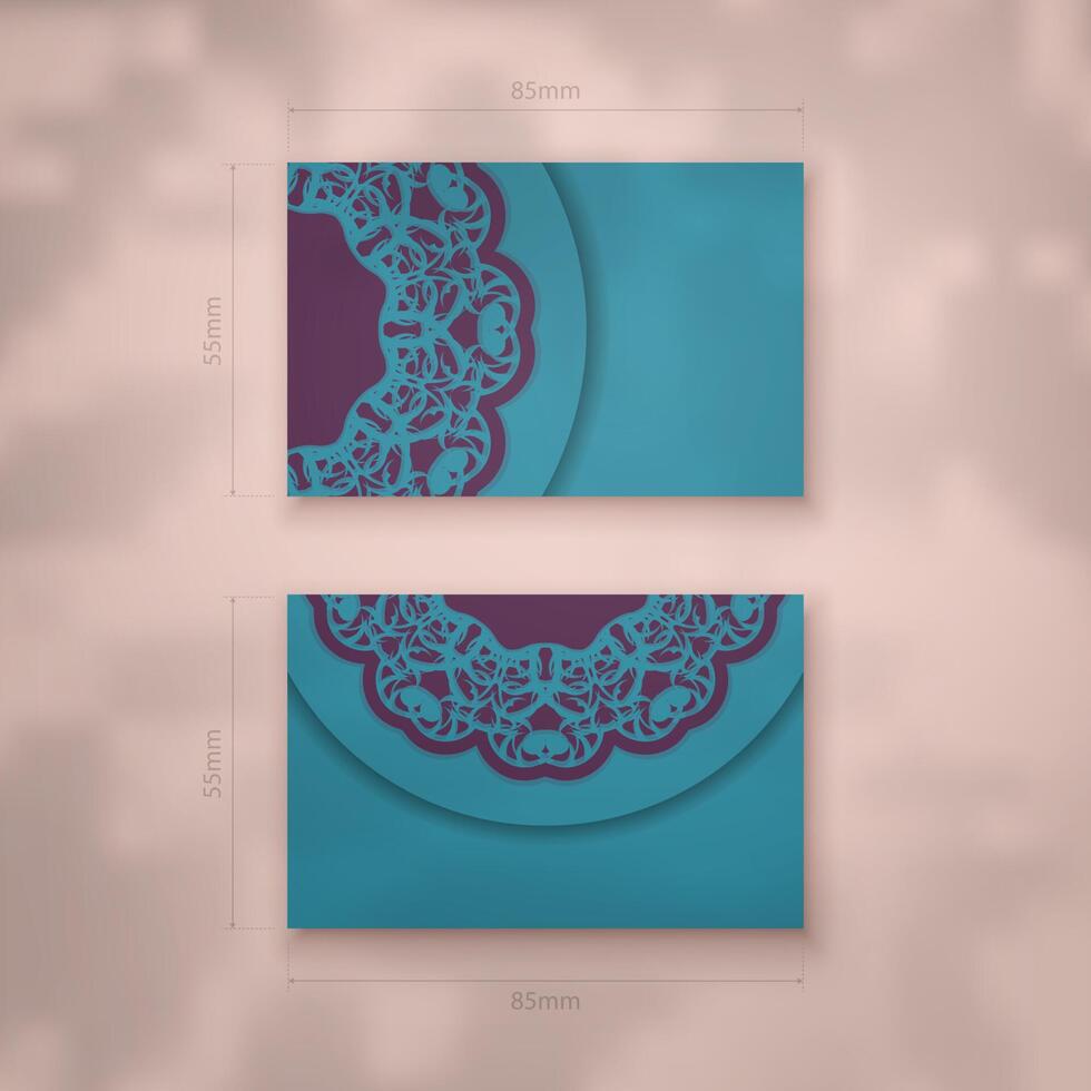 Business card in green with luxurious purple ornaments for your brand. vector