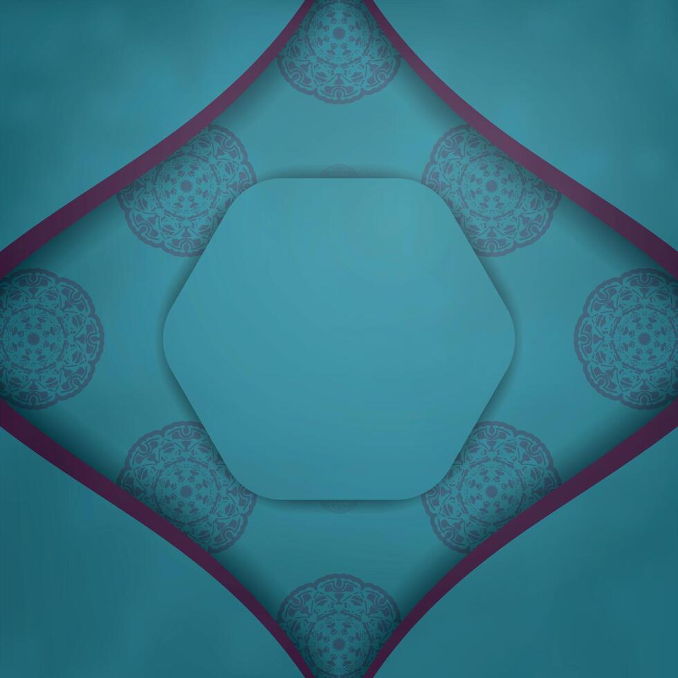 Turquoise postcard with vintage purple pattern for your design. vector