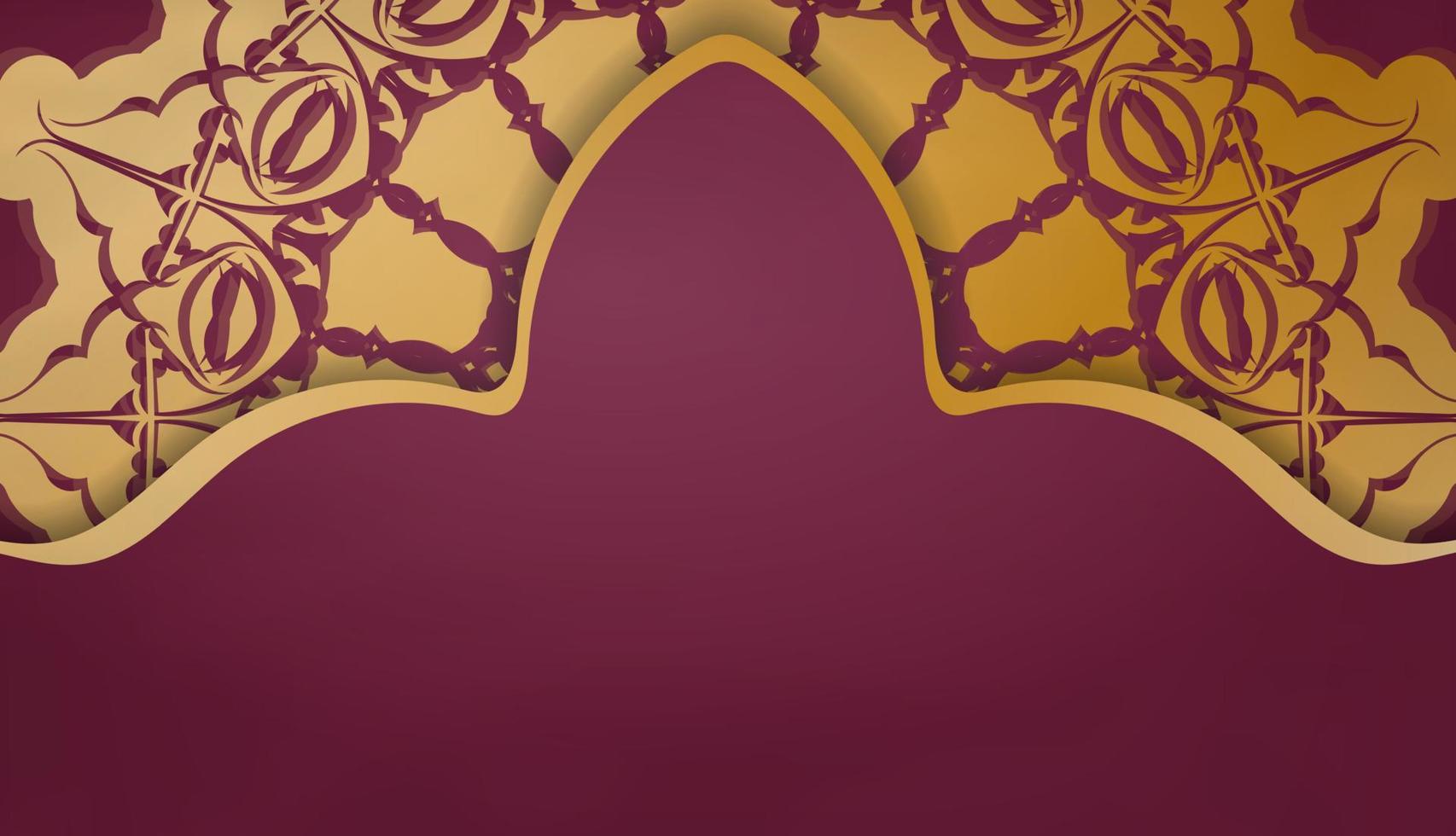 Baner of burgundy color with mandala gold pattern and place for logo or text vector