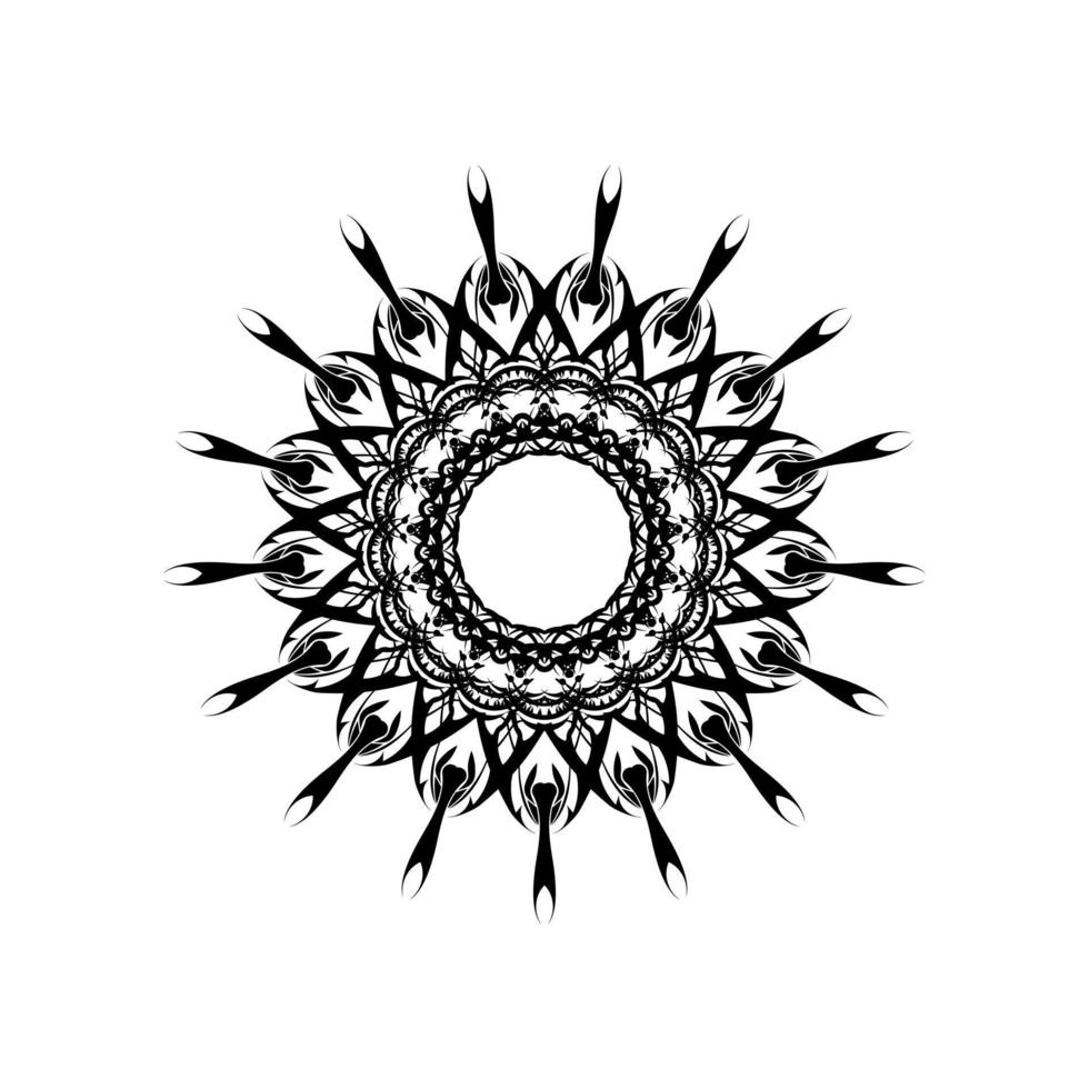 mandala monocromática, motivos étnicos en blanco y negro, adorno indio redondo, estampado vintage, para meditación, libro para colorear para adultos. imagen vectorial de stock, ilustración sobre fondo blanco, aislada vector