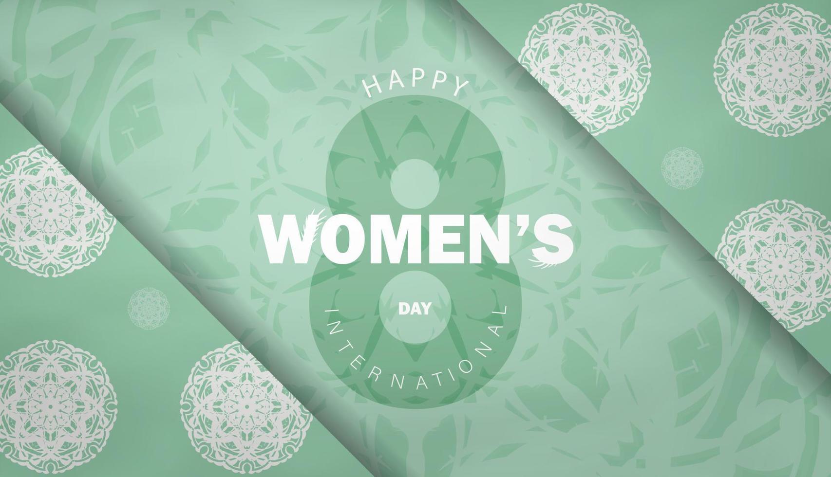 Template Congratulatory Brochure 8 march international womens day mint color with vintage white pattern vector