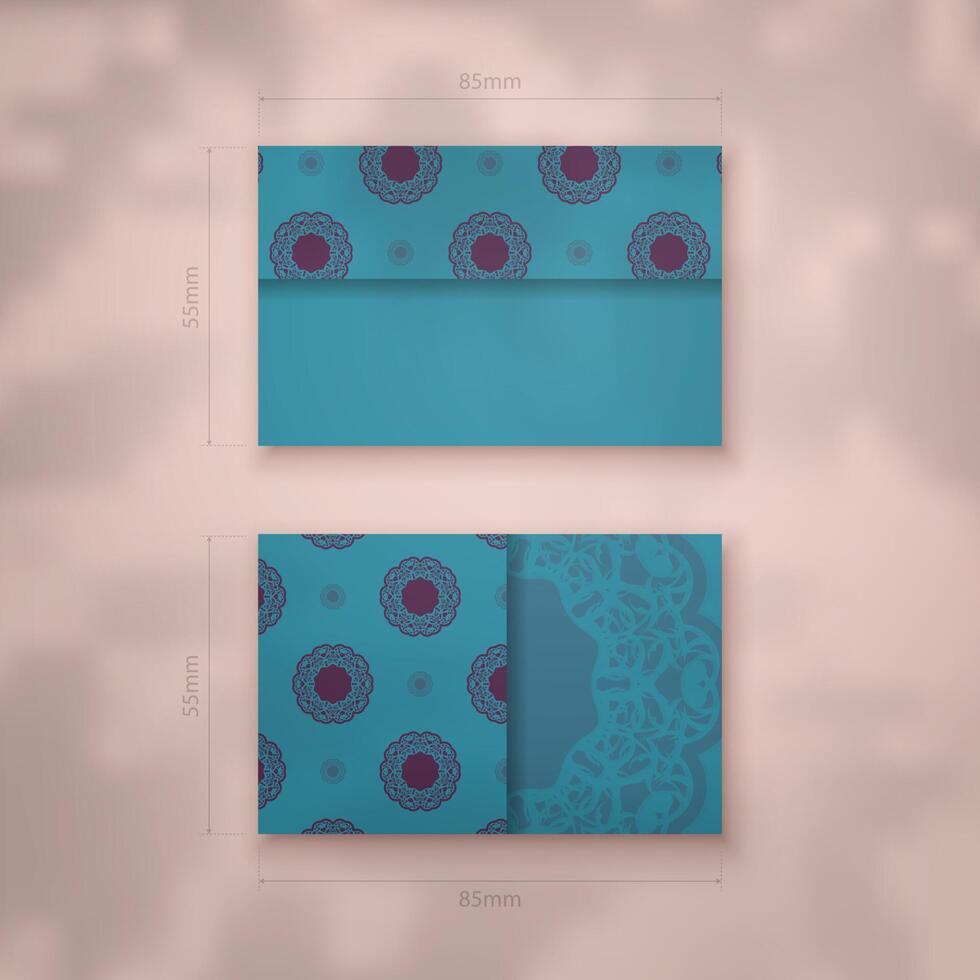 Business card in green with purple mandala pattern for your personality. vector