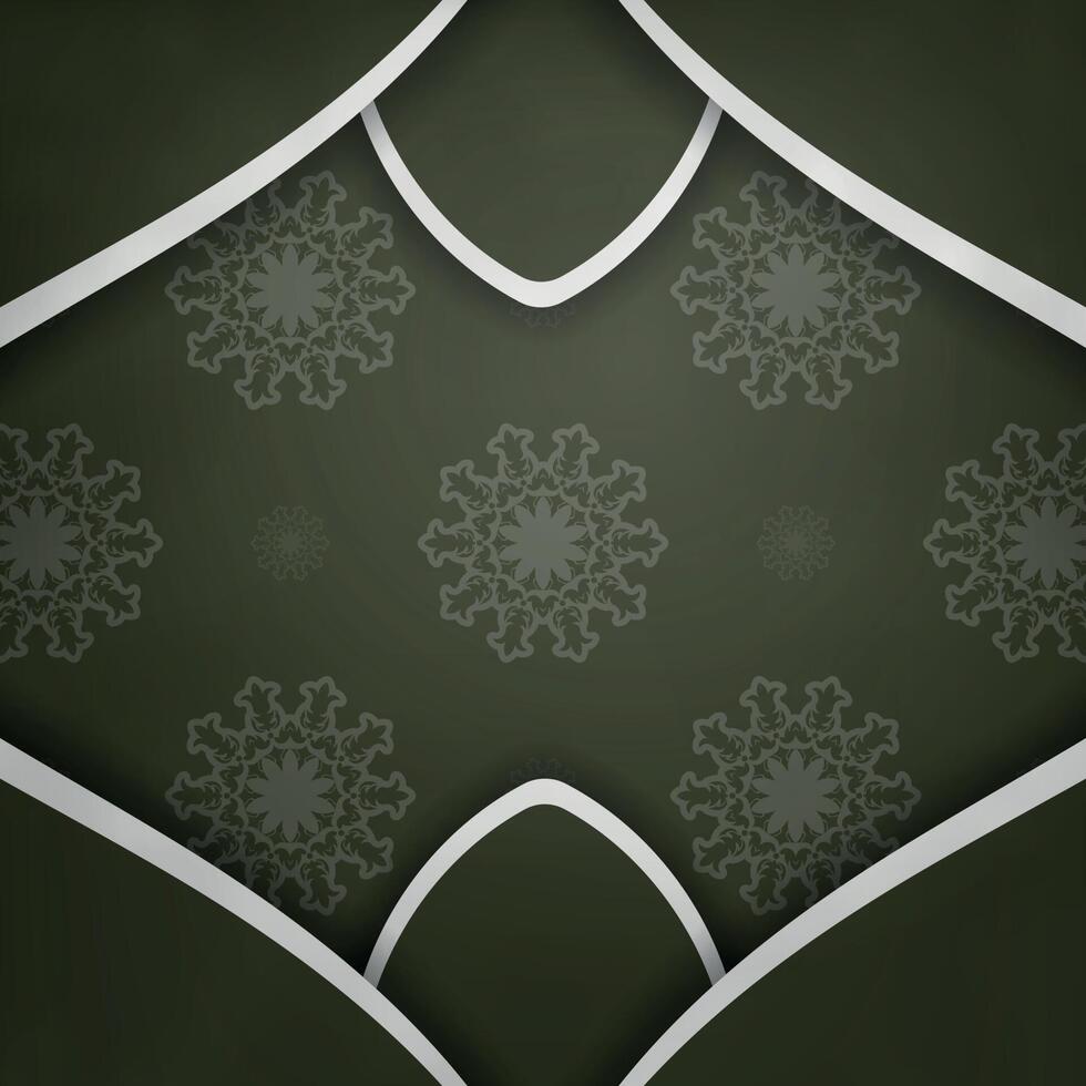 Postcard dark green with Indian white pattern for your congratulations. vector