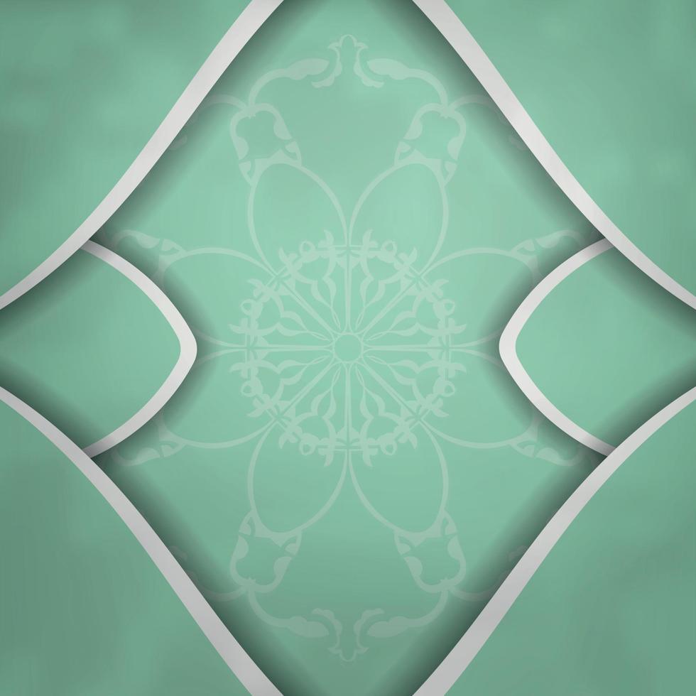 A mint colored postcard with a vintage white ornament is ready for print. vector