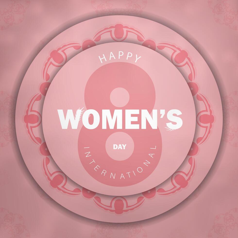 Greeting card international womens day pink color with abstract pattern vector