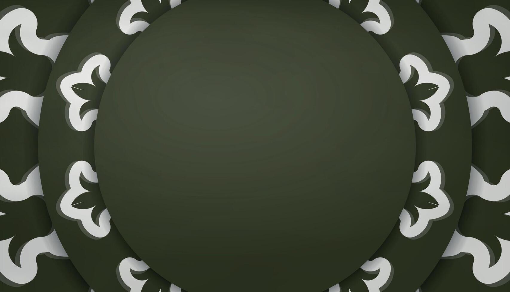 Dark green banner with Indian white pattern and place for your logo vector