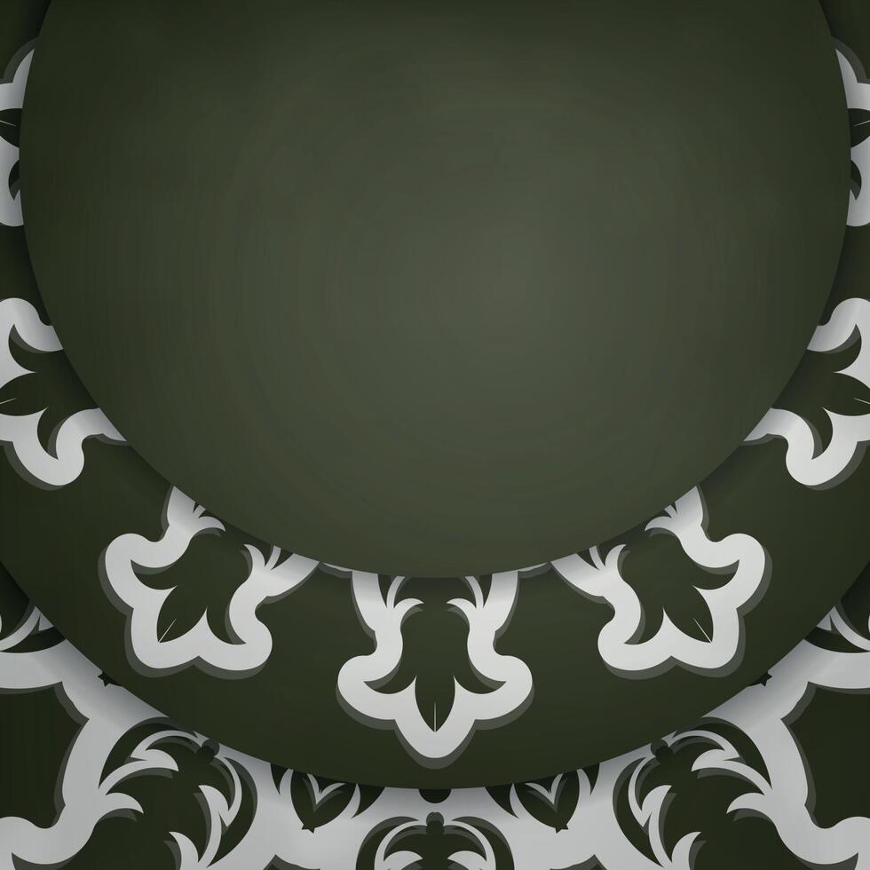 Postcard in dark green color with Indian white ornaments for your design. vector