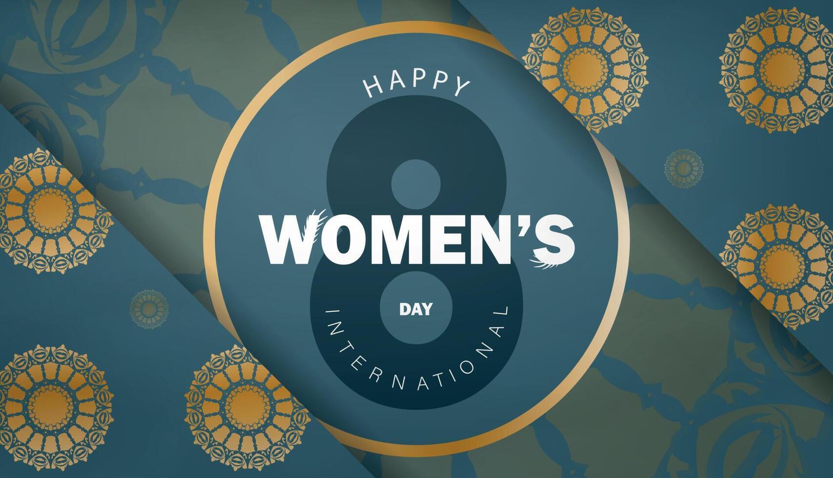 Brochure template international womens day blue color with vintage gold pattern vector