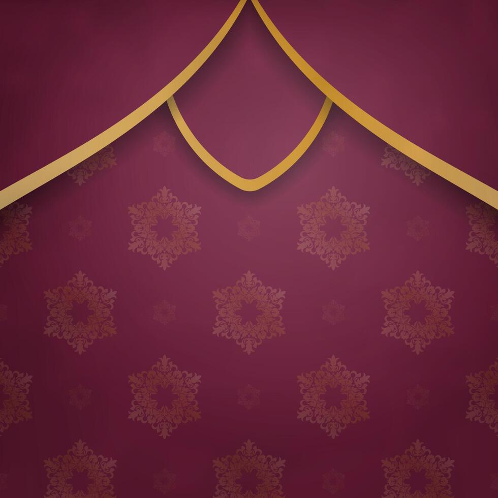 Brochure in burgundy color with antique gold pattern prepared for typography. vector