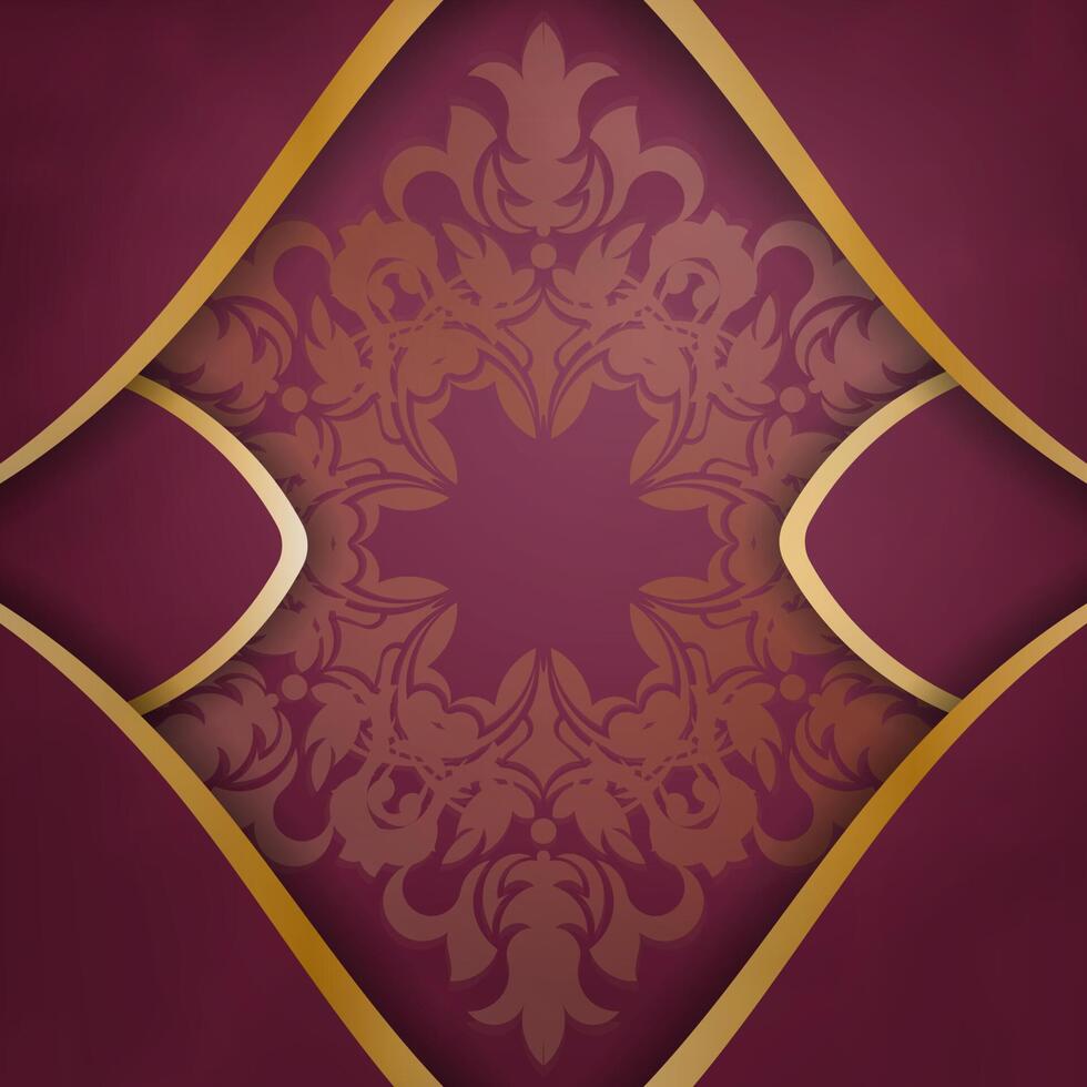 Brochure in burgundy color with antique gold ornaments for your congratulations. vector