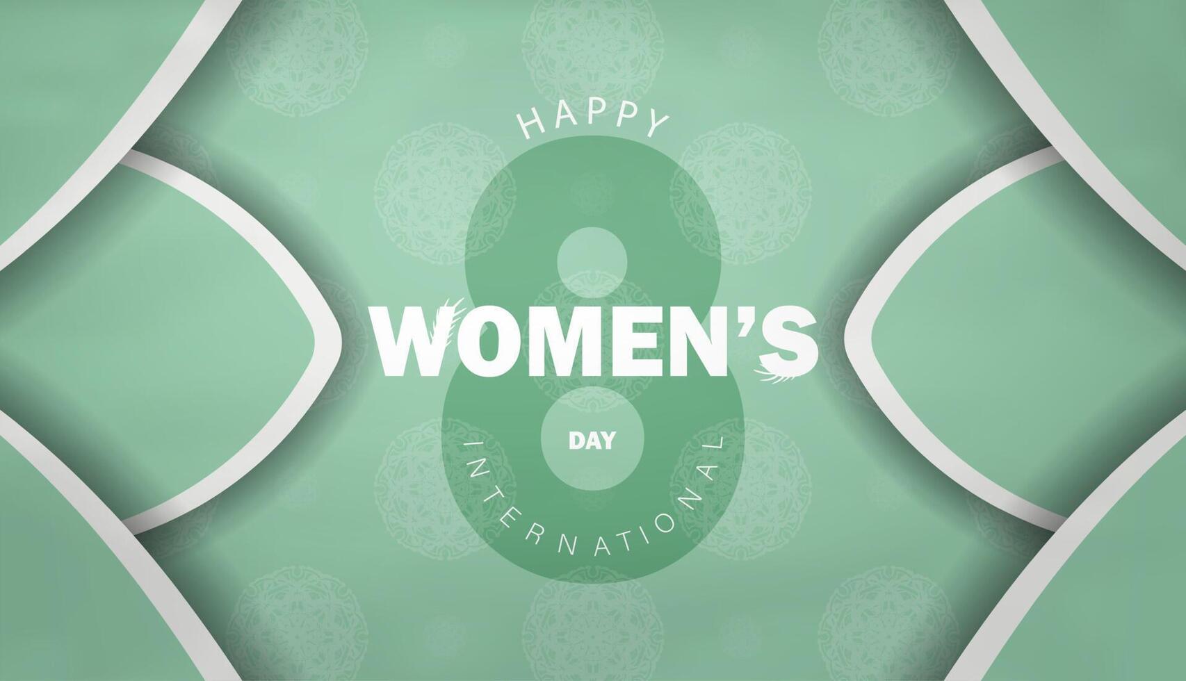 Template Congratulatory Brochure March 8 mint color with abstract white ornament vector