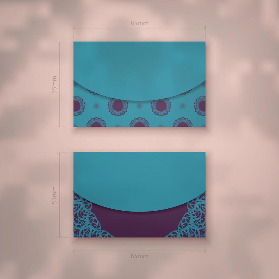 Business card in green with an abstract purple pattern for your business. vector