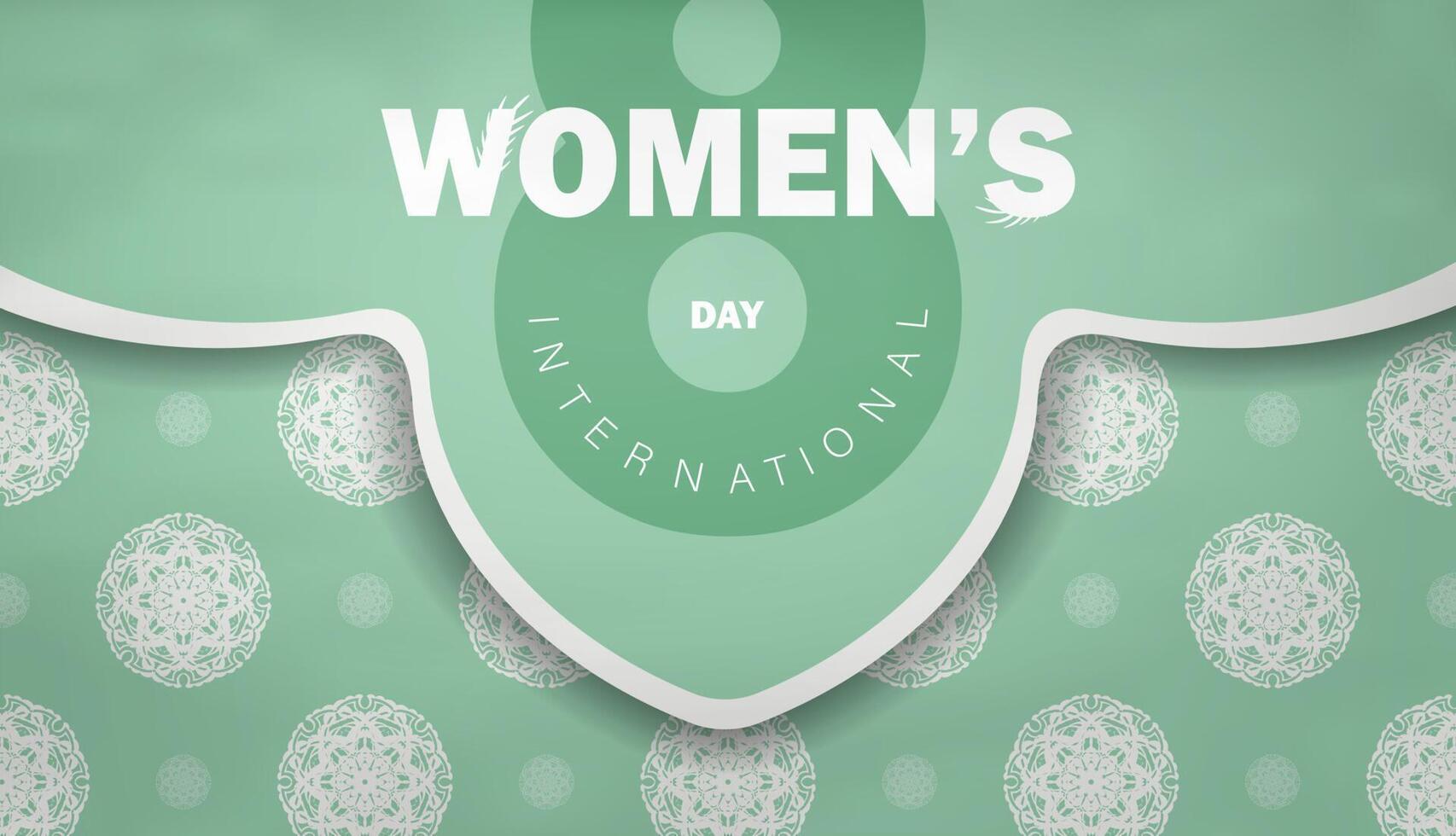 Greeting Brochure template 8 march international womens day mint color with abstract white pattern vector
